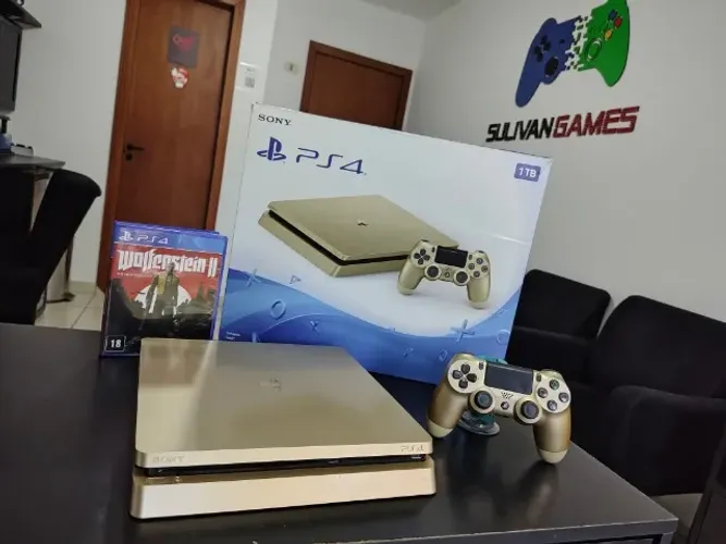 PS4 slim 1TB Gold Edition com 1 controle e 1 jogo - garantia - Parcela no cartão