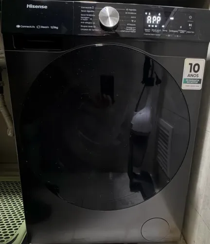 Lava E Seca Hisense 3s Preta Noir 12kg / 8kg Inverter 16 Programas 110v Com Wi-fi