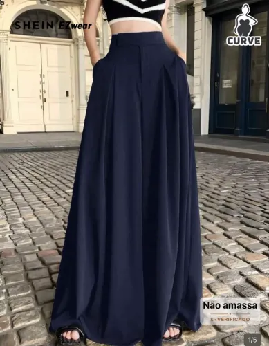 Calça pantalona plissada Shein