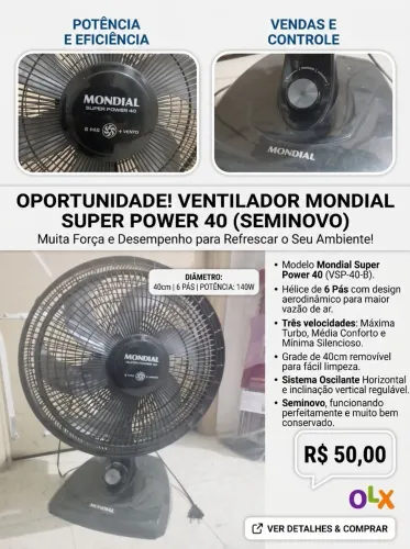 ventilador mondial super power 6 pás