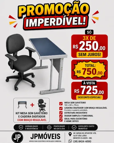 KIT MESA COM PE DE FERRO E CADEIRA DIGITADOR