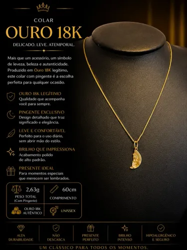 Colar Ouro 18K com Pingente Exclusivo - 60cm - 2,63g - Unissex