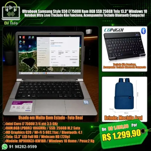 Ultrabook Samsung Style S50 i7 7500U Ram 8GB SSD 256GB Tela 13.3" Windows 10