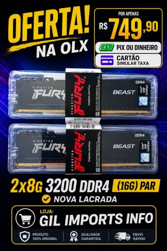 MEMÓRIA KINGSTON FURY BEAST DDR4 16GB (2x8GB) 3200MHz - NOVA LACRADA