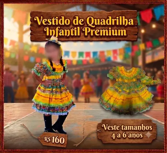 Vestido caipira 4 a 6 anos  festa junina