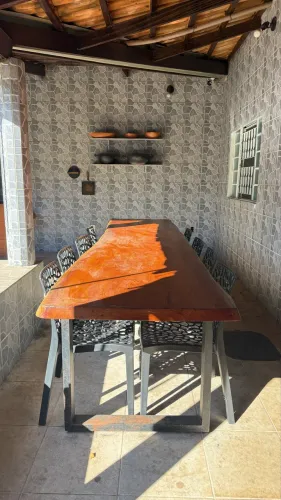 Mesa Rústica de Madeira 3m + 10 Cadeiras Gruvyer