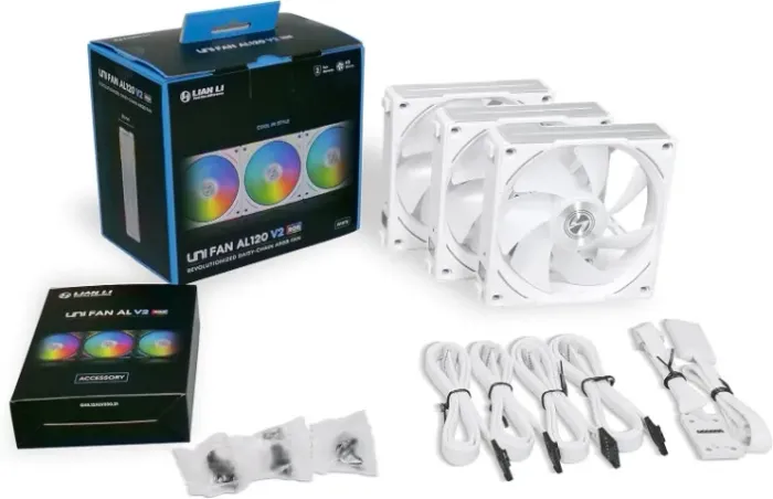 [Lacrado] Kit com 3x Coolers para Gabinete Lian Li UNI FAN AL120 V2 Brancas, ARGB, 120mm