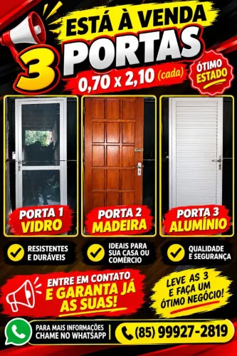 Porta de vidro, madeira, alumínio. 
