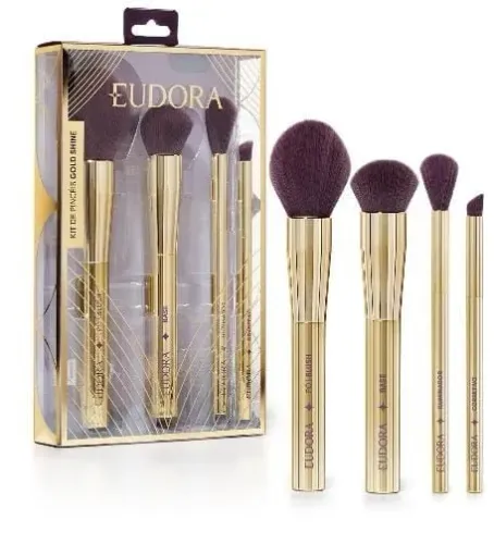 Kit de Pincéis para maquiagem Festa Gold Shine