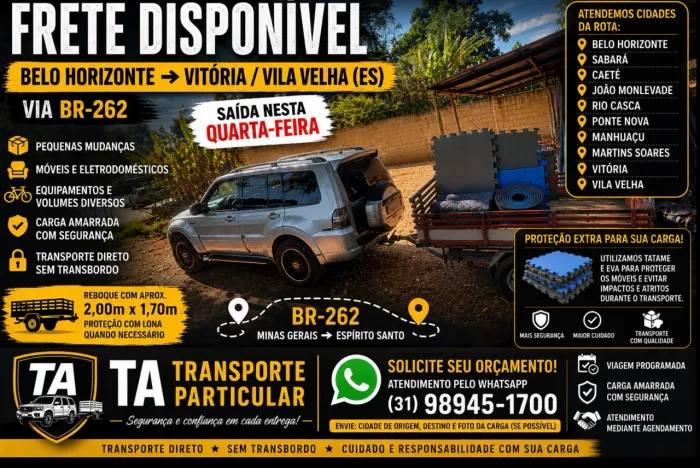 ? Frete | Carreto | Pequena Mudança | BH ? Vitória/Vila Velha | BR-262