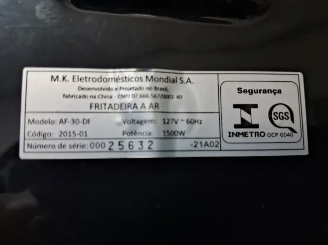 Air Fryer Mondial Digital AF-30-DI 127V Funcionando Perfeitamente