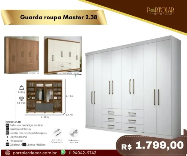 Guarda roupa Master 2.38, a pronta entrega