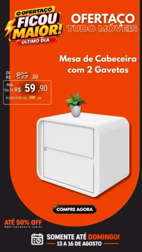 Mesa de cabeceira 2GVTS 100%MDF