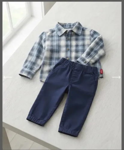 Kit Wrangler camisa xadrez manga longa e calça azul marinho