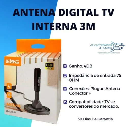 Antena Digital tv interna 3M - loja física - entrega - com garantia