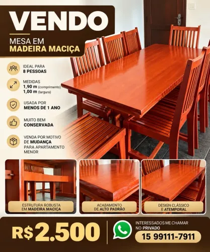 MESA EM MADEIRA MACIÇA