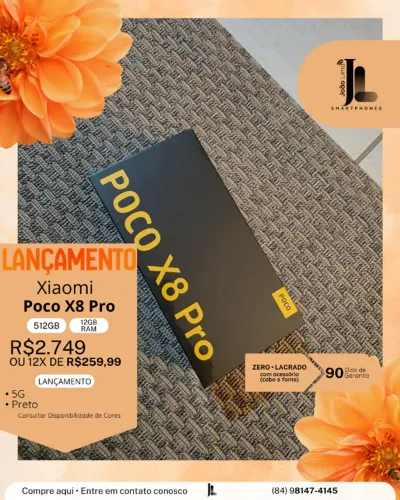 POCO X8 PRO, 5G, 512GB, 12GB RAM, LACRADO(CABO E FONTE), LANÇAMENTO!
