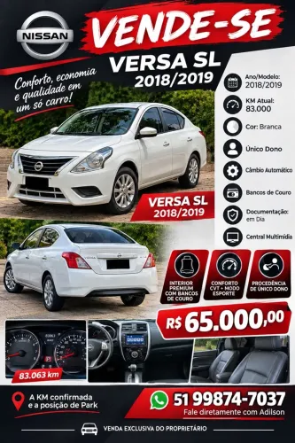 Nissan Versa SL 1.6 16V Flexstart 4P Aut. 2019