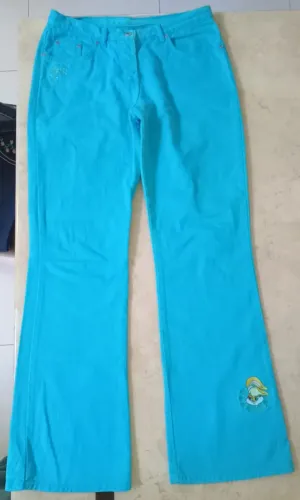 Usada Calça Side Play tamanho 40 Azul ciano com bordado Looney Tunes Lola Bunny