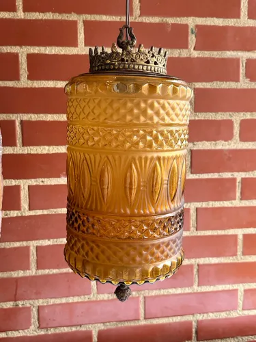 Lustre Pendente Cilíndrico de Vidro Âmbar