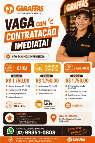 Vagas Giraffas Shopping Cerrado