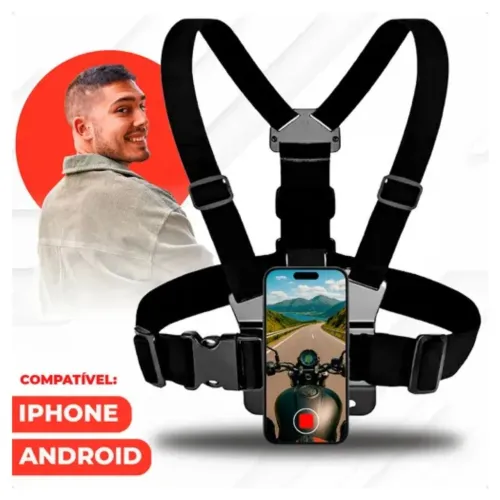 Suporte Peitoral Celular GoPro Ajustável Colete Filmagem POV