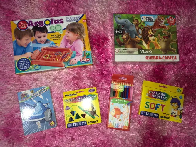 Kit Infantil Novo Completo - Massinha, Lápis, Quebra-Cabeça, Livro e Jogo