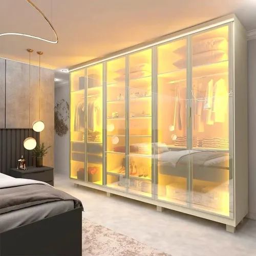 Guarda-roupa Casal , com 6 Portas Reflecta com Pés com Led Imperatriz 100% MDF 
