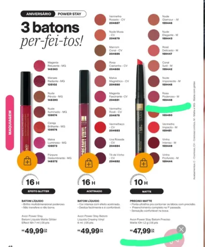 Batom power star 10 horas de duração avon 