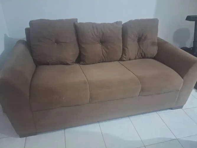 Sofá 03 Lugares Cor Bege Claro
