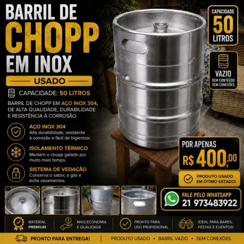 Barril de Chopp Inox 50 litros (Vazio)