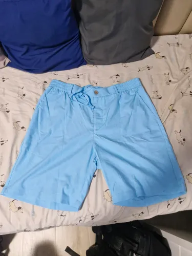 Bermuda de Algodão + Linho Azul M Nova