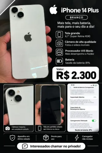 Vendo iPhone 14 plus branco saúde dá bateria 81%