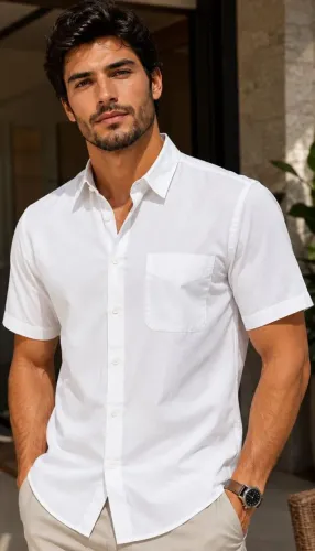 Camisa social branca tamanho G manga curta, bonita, bem confortável, sofisticada.