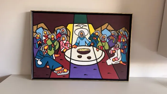 Quadro Santa Ceia Moderna - 90x63cm - Moldura Minimalista