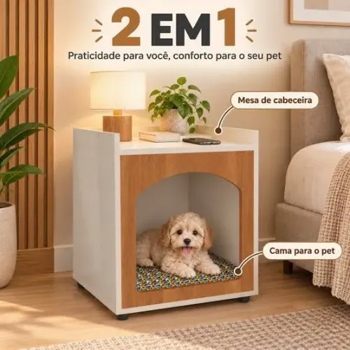 Mesa de cabeceira e casinha pet