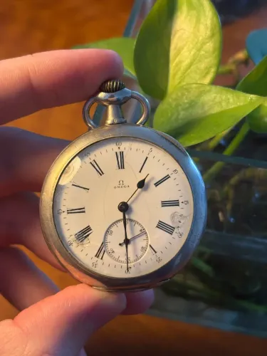 Relógio de bolso Omega antigo, prata 0.900, c. 1910, Grand Prix Paris 1900