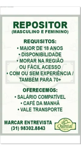 Oportunidade Repositor de mercadorias