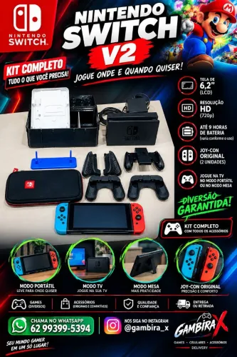  Nintendo Switch V2 em ótimo estado! COMPLETO / PASSO CARTÃO