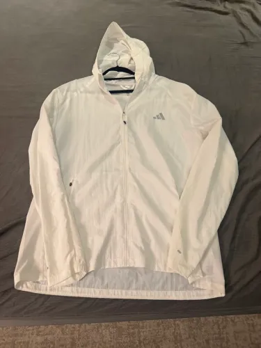 Jaqueta Adidas Corta Vento Branca Com Capuz Original XL