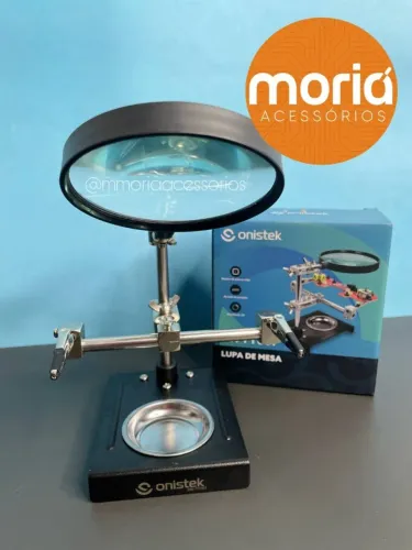 Suporte Lupa 5X Duas Garras e Pinça Terceira Mão para Solda 5 Led