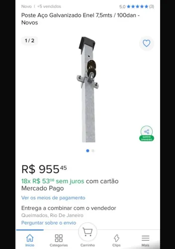 Poste Galvanizado 7,5m nunca usado 