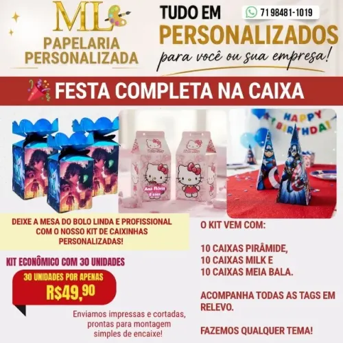 Festa Completa na Caixa e Sacolinhas Personalizadas 