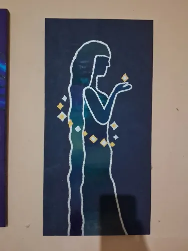 Pintura em Tela Decorativa Artesanal Autoral "A Dama das Estrelas"