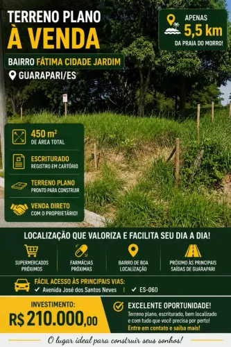Terreno de 450m² R$ 210 mil com escritura