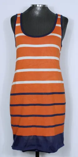 Vestido dupla face tricot curto tubinho listrado laranja Maria Filó -  Ref.5209