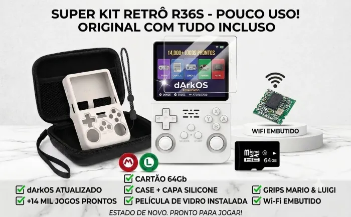 R36S Original 64Gb+Case+Película+Capa+Grips+Wi-Fi