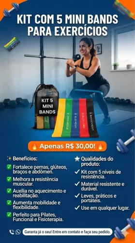 Kit com 5 mini bands para fortalecimento