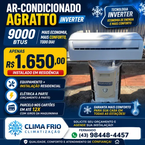 Ar condicionado agrato 9000 btus inverter
