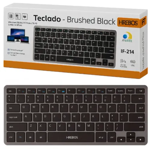 Teclado Slim Bluetooth Usb Wireless Sem Fio Recarregavel Hrebos Premium